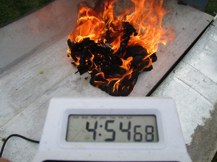 Timed fire-hazard test under the fume cupboard